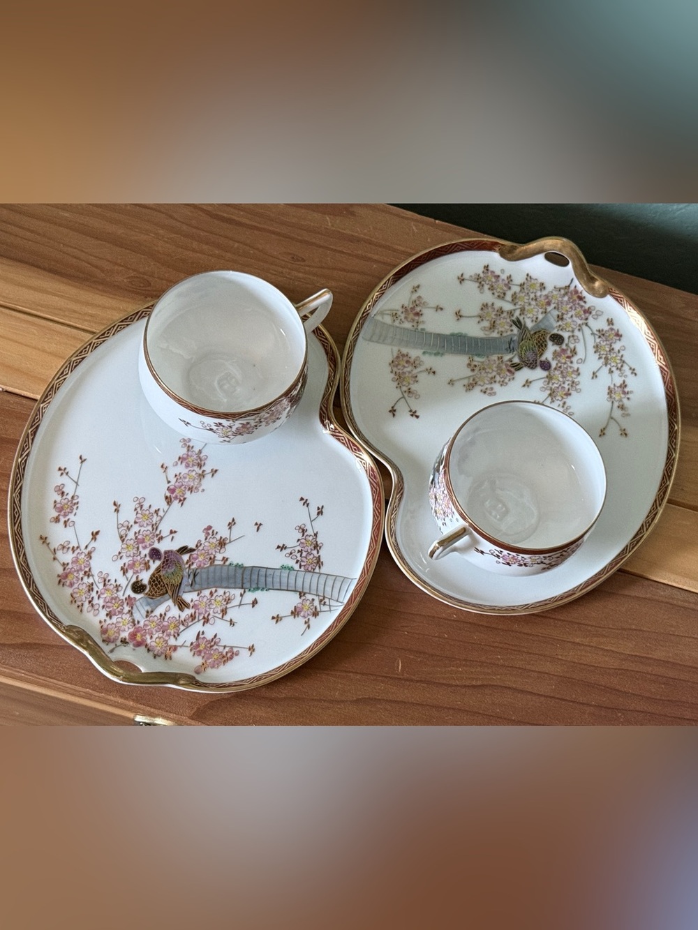 Vintage Koshida Japan Hand Painted Geisha Lithophane Snack Set of 2